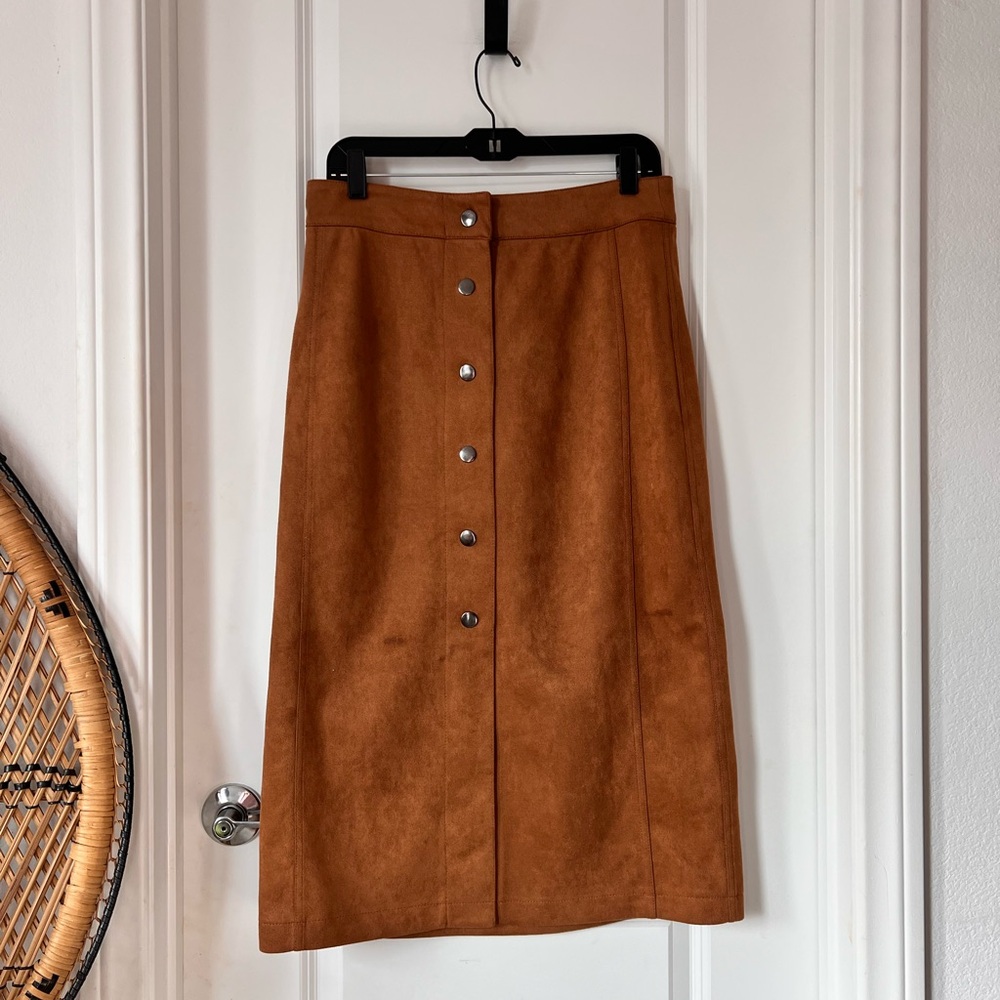 7 for All Mankind Brown‎ Suede Midi Skirt Women's Medium Button-Front